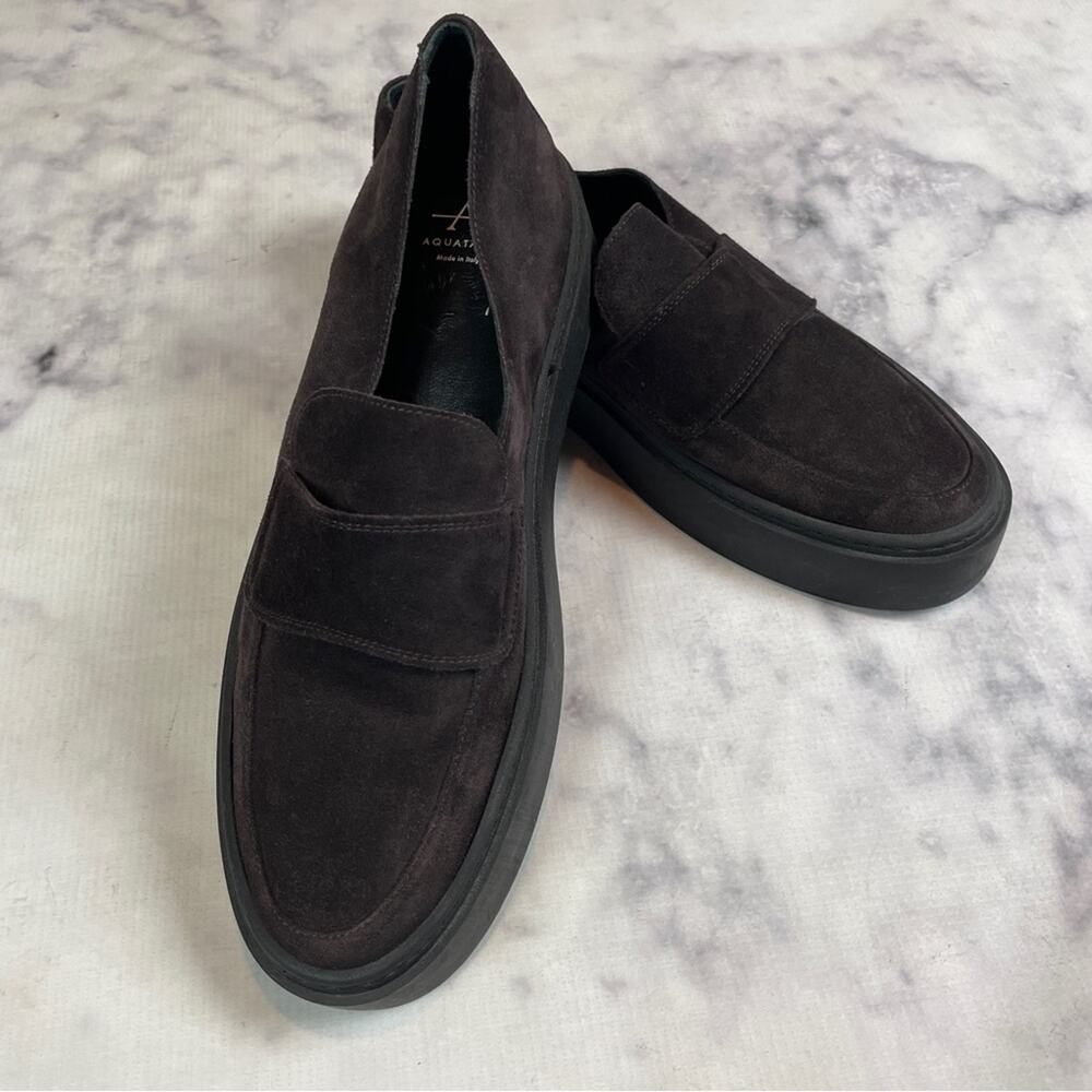 Aquatalia Brown Suede Flatform Loafers Weatherproof Modern Classic Sz 40/ 9-9.5